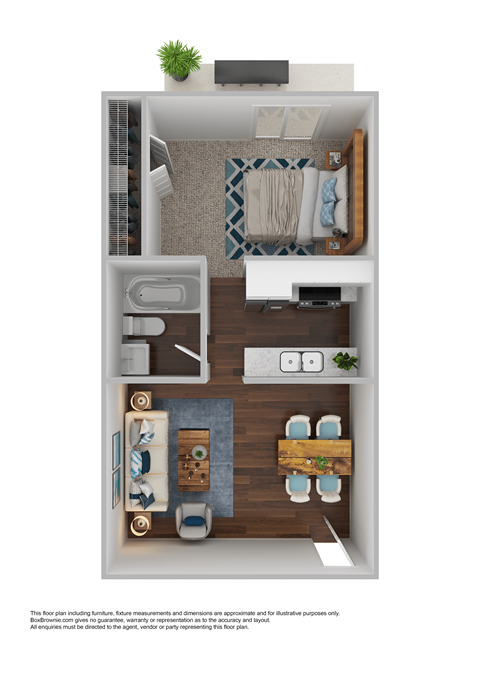 Floor plan for 1 bed, 1 bath, 600 sqft